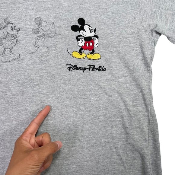 Disney Gray Mickey Mouse Short Sleeve Embroidered T-Shirt- Women's Large - Picture 6 of 8